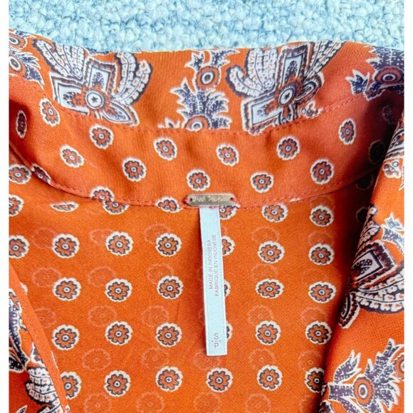 Free People Women's Orange Paisley Long Sleeve Blouse Size Small - Picture 6 of 16